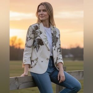 Alberto Makali Embellished Jacket Womens 14 Beaded Sequin Shell Pint Art Blazer
